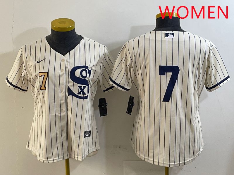 Women Chicago White Sox #7 No Name Cream Stripe Dream Edition Game 2025 Nike MLB Jersey style 3